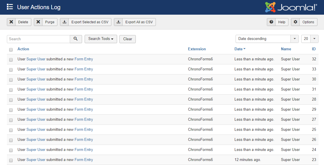Joomla User Action Log
