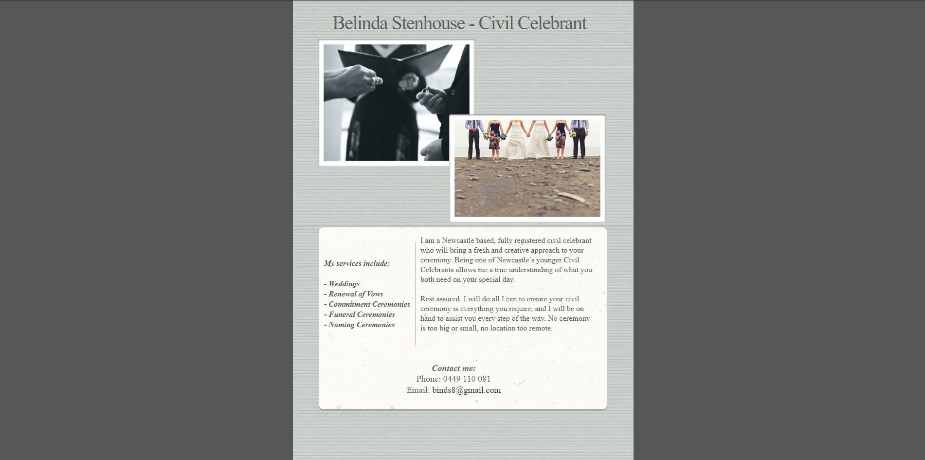 Ceremonies By Belinda - old desktop view The Ceremonies by Belinda website before my redevelopment